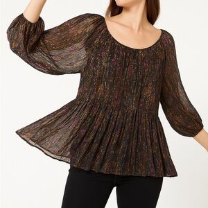 Mes Demoiselles Katarina Crinkled Georgette Empire Waist Boho Blouse Size XL